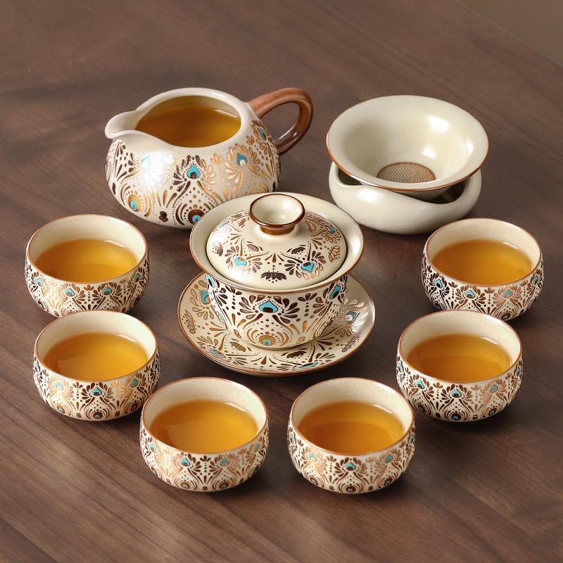 Ru Kiln Kung Fu Tea Set: Light Luxury Teapot, Teacups & Brewing Tray