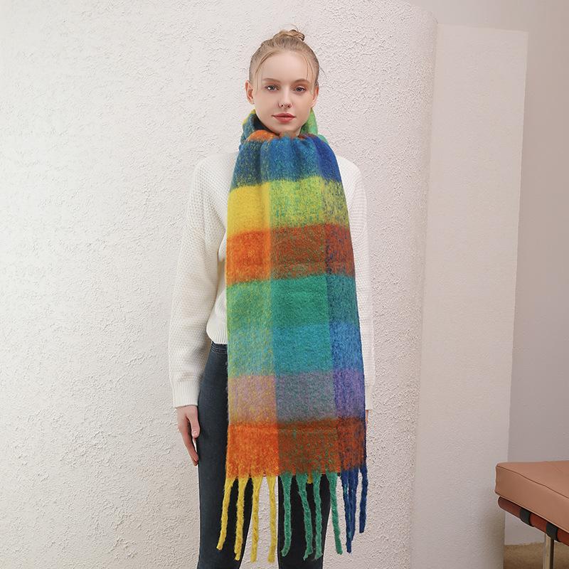 Women's Woolen Scarf Thickened Colorful Plaid Scarf in Winter Men's Autumn and Winter Long Thick Tassel Imitation Cashmere Scarf
