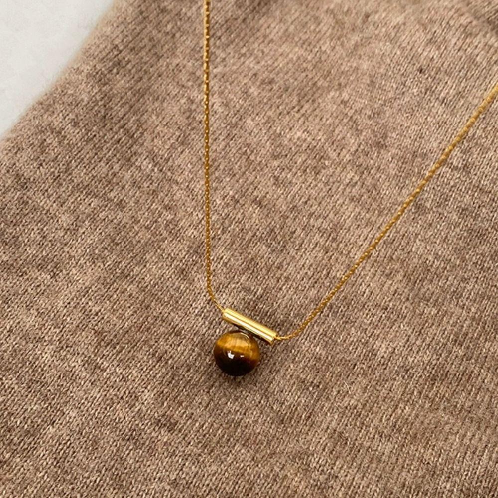 Irregular Tiger Eye Stone Necklace Vintage Heart Collarbone Chain Simple Metal Necklace  Gifts