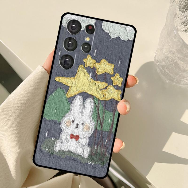 Kawaii Hasen Bären Koreanische Ölgemälde Hülle Für Samsung Galaxy S22 S21 Ultra Note 20 S8 S9 S10 Note 10 Plus S20 FE S21 FE Hülle