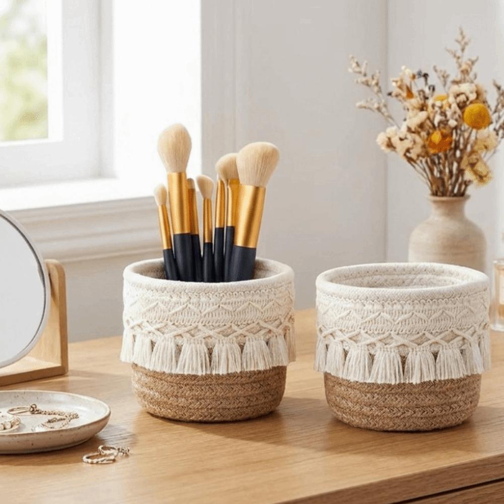 Bohemian Style Woven Storage Basket Cotton Rope Pen Holder Creative Sundries Organizer  Bedroom