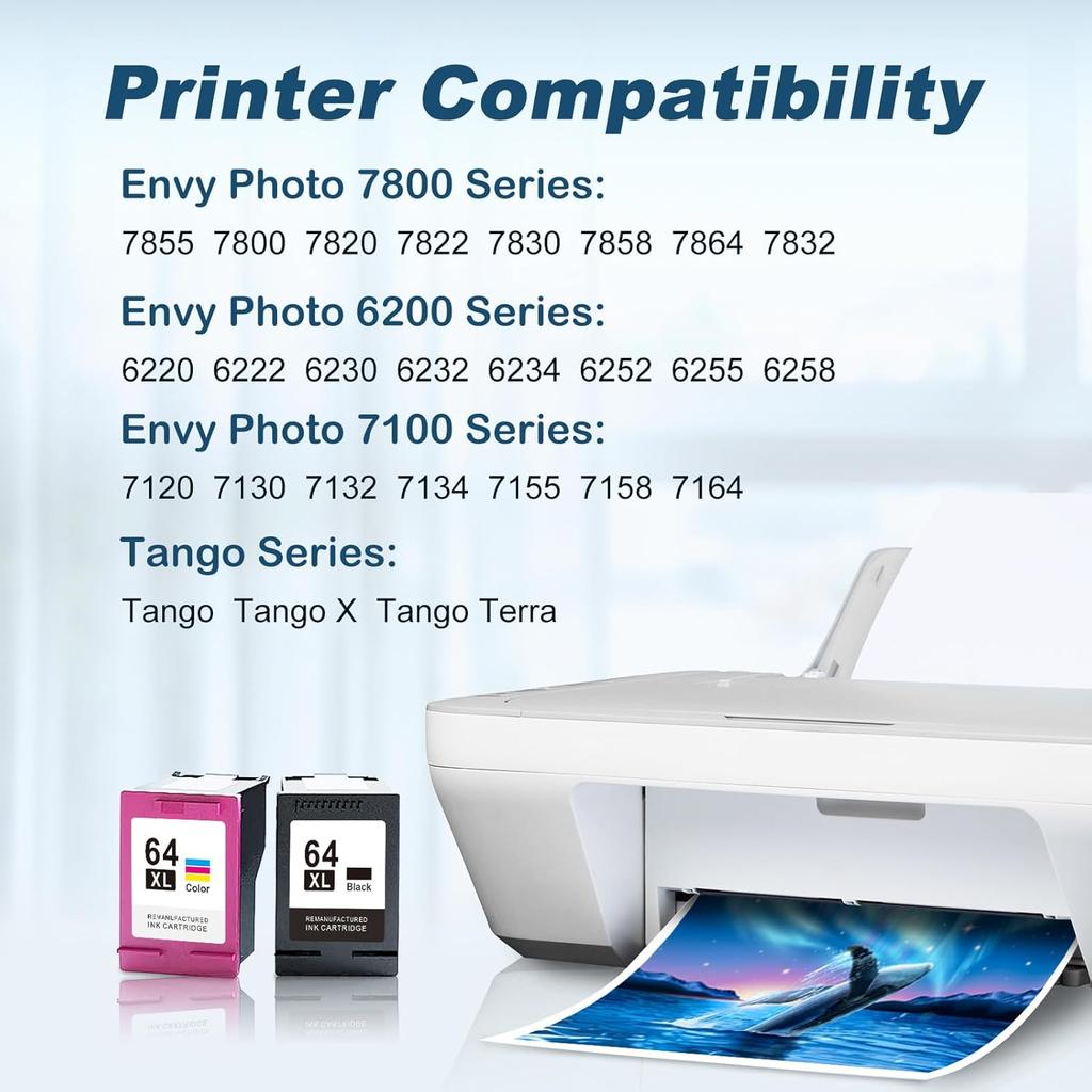64xl Ink Cartridge Combo Pack Remanufactured Ink Cartridge Replacement for HP Ink 64 HP 64 Ink for Envy Photo 7855 7858 7100 7155 7120 6252 7800 7158