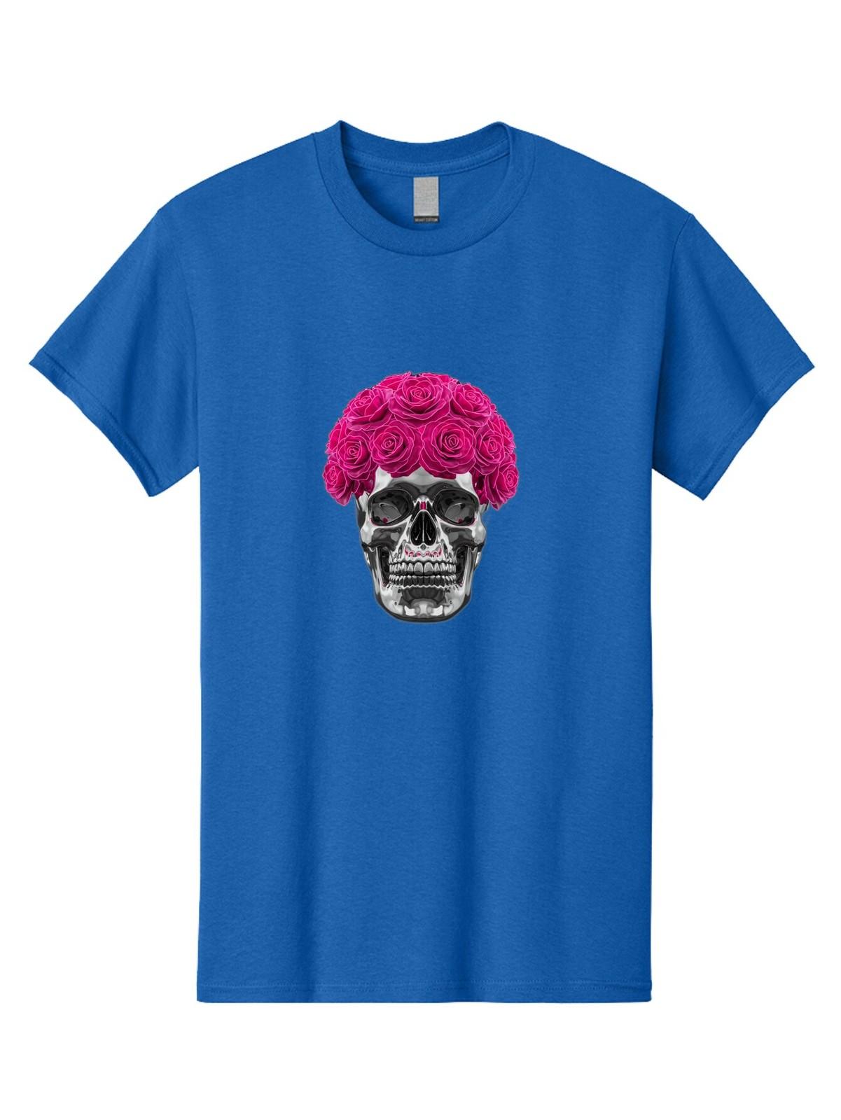 Skull-With-Pink-Roses Mens Graphic Tee, 100% Cotton, Casual Summer Wear S разноцветный