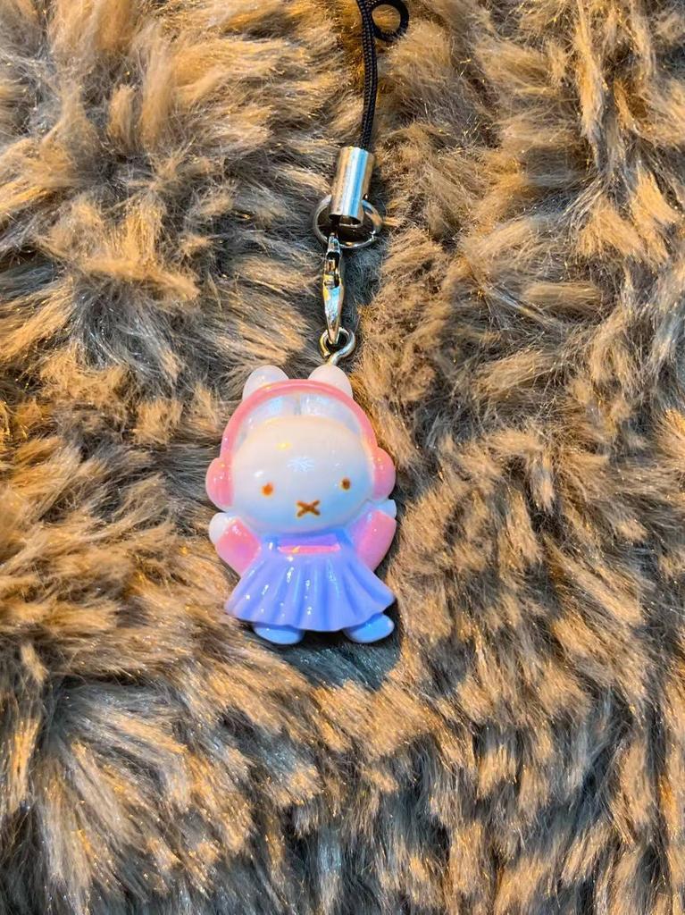 Kawaii Miffy Rabbit Head Small Key Chain Cute Doll Keyring Backpack Cartoon Small Ornament Adorable Charm Decorative Girl Gift