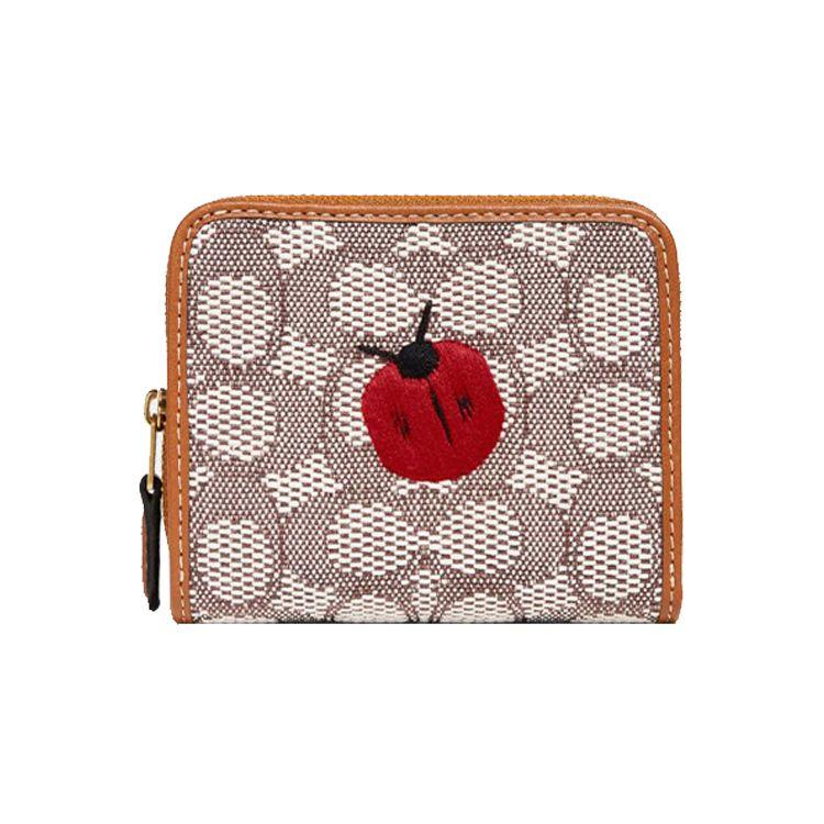 Coach Billfold Wallet 10 Classic Monogram Ladybug Embroidery Folded Fabric Wallet Women wallet Brown C6325-B4TA7 Basic Set (Bag+Dust Bag)