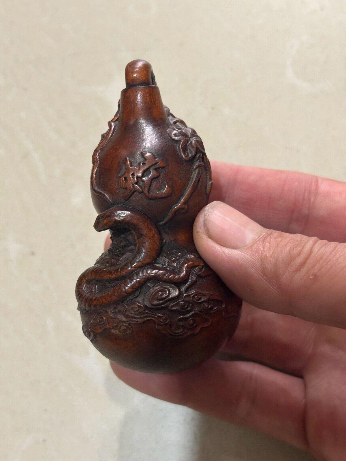 

Китайский самшит ручной резьбы гадюка статуэтка маленького дракона тыква фигурки домашний декор CHINA