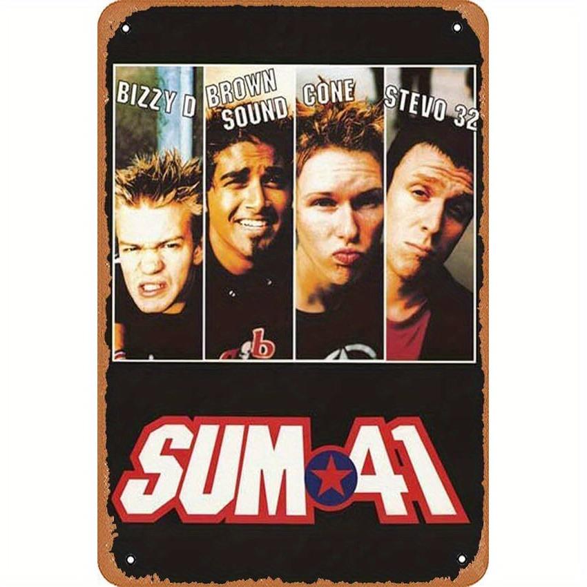 

Винтажная металлическая вывеска группы Sum 41 Ретро настенное искусство с четырьмя участниками группы Рустикальный декор для домашнего бара для мужской берлоги Без электричества 20x30cm（7.8x11.8inch）
