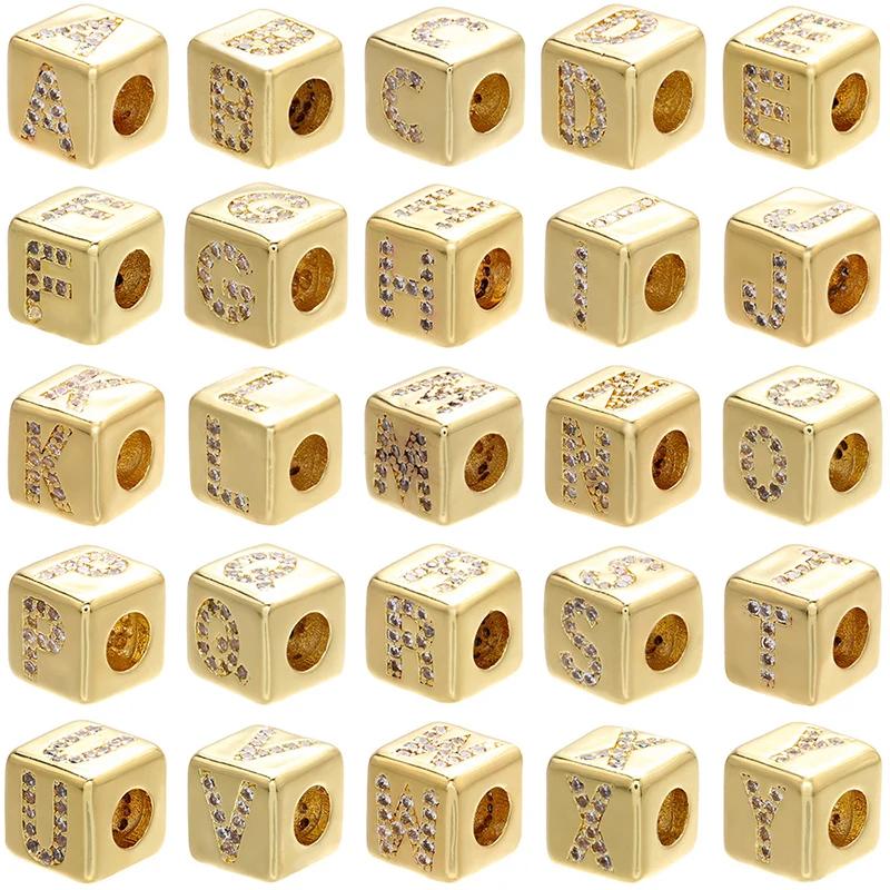 Gold-colored 8x8mm Square A-Z Letter Beads for DIY Handmade Bracelets, Earrings, and Jewelry Accessories Model:VZ246B