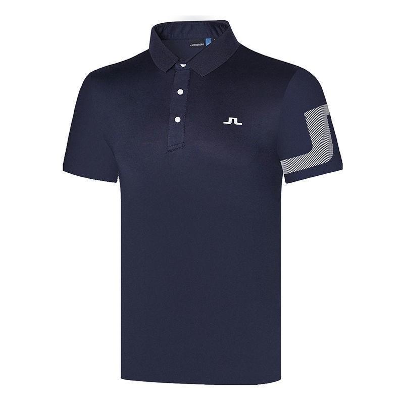 Mens Golf Polo Shirt Short Sleeve Quick Dry Breathable Sport T-Shirt White Blue Stripe