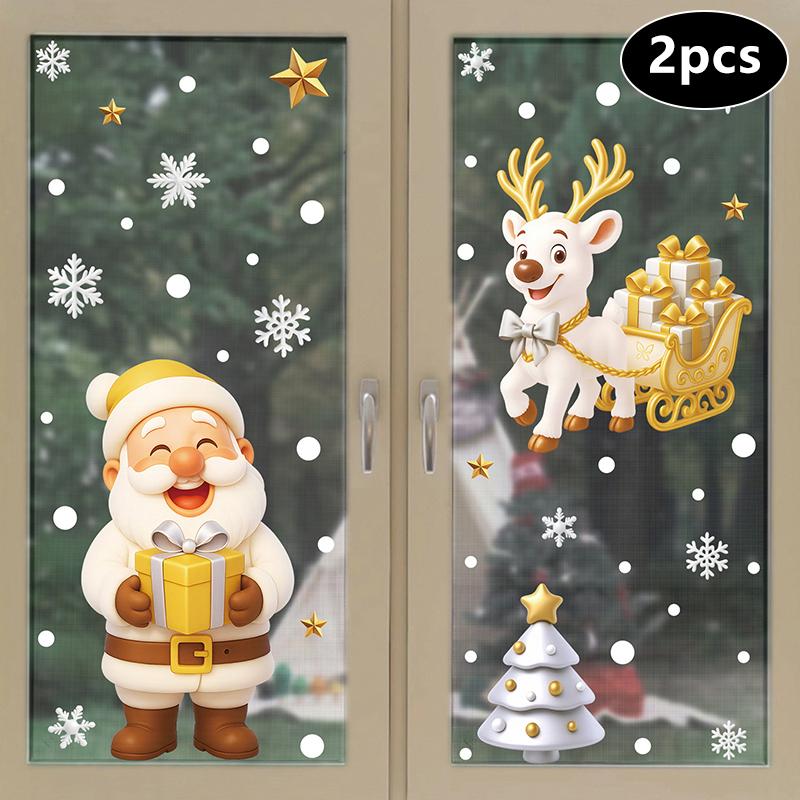2/3/4/6/8/9 Pcs Christmas Decorations, Electrostatic Stickers, Shop Window Decorations, Christmas Decorative Glass Stickers
