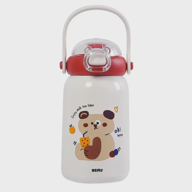 Entzückender tragbarer Thermosbecher für Kinder – Edelstahl 316, Design mit doppeltem Strohhalm