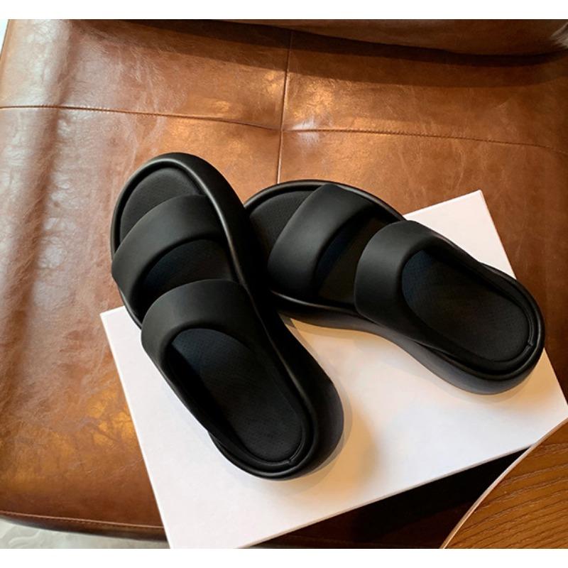Whole sheepskin~ Thick bottom heightening leather bread casual muffin one-word slippers, summer women's beach cool slippers
