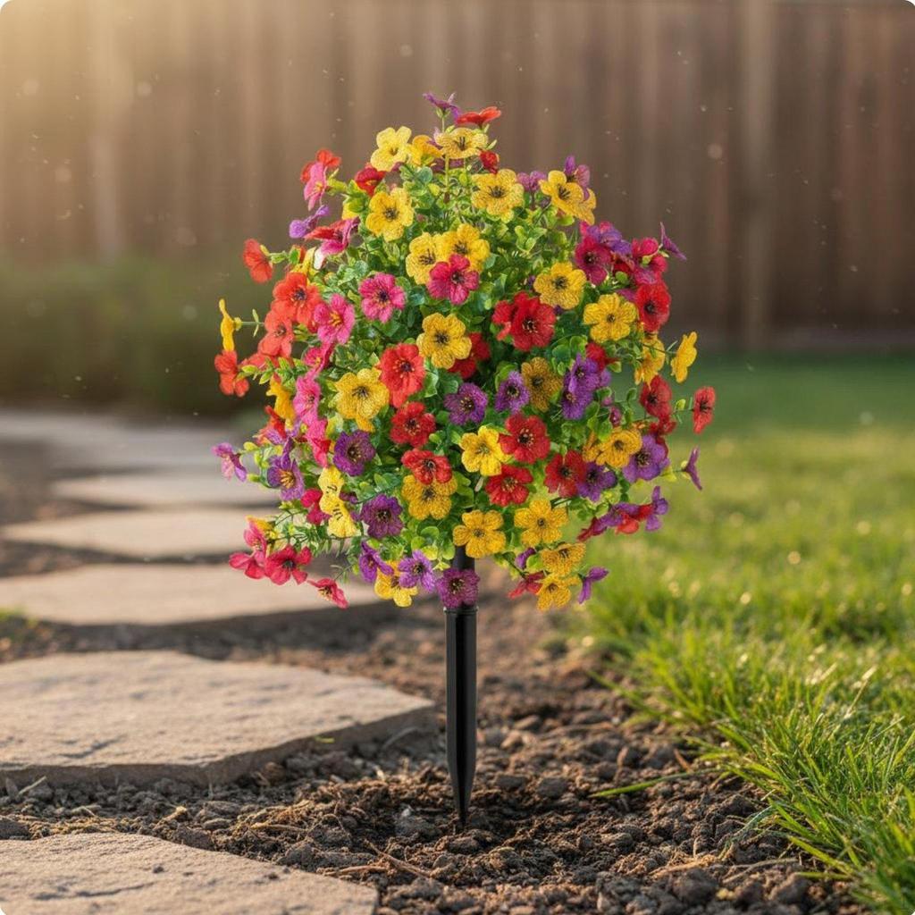 Faux Flower Ground Stake Weatherproof Garden Pick Weather Friendly Outdoor Decoration for