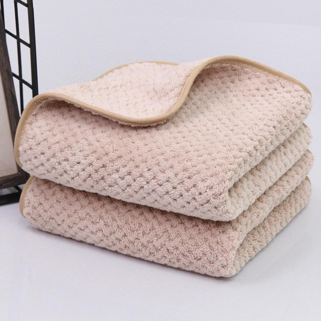 Soft High-Density Coral Fleece Towel - Absorbent, Thick Face & Hair Drying with Fresh 3D Floral Design