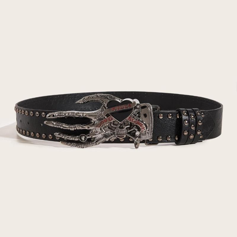 Gothic Skull Claw Buckle Belt Metal Riveted Leather Waist Belt Y2K Rock Streetwear Waistband For Men Women