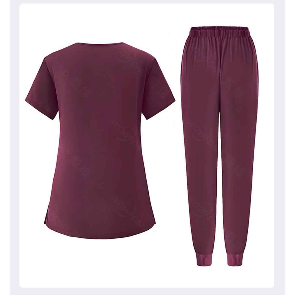 Ladies' Loose And Comfortable V-neck Short Sleeved Workwear With Multiple Pockets Suit Set
