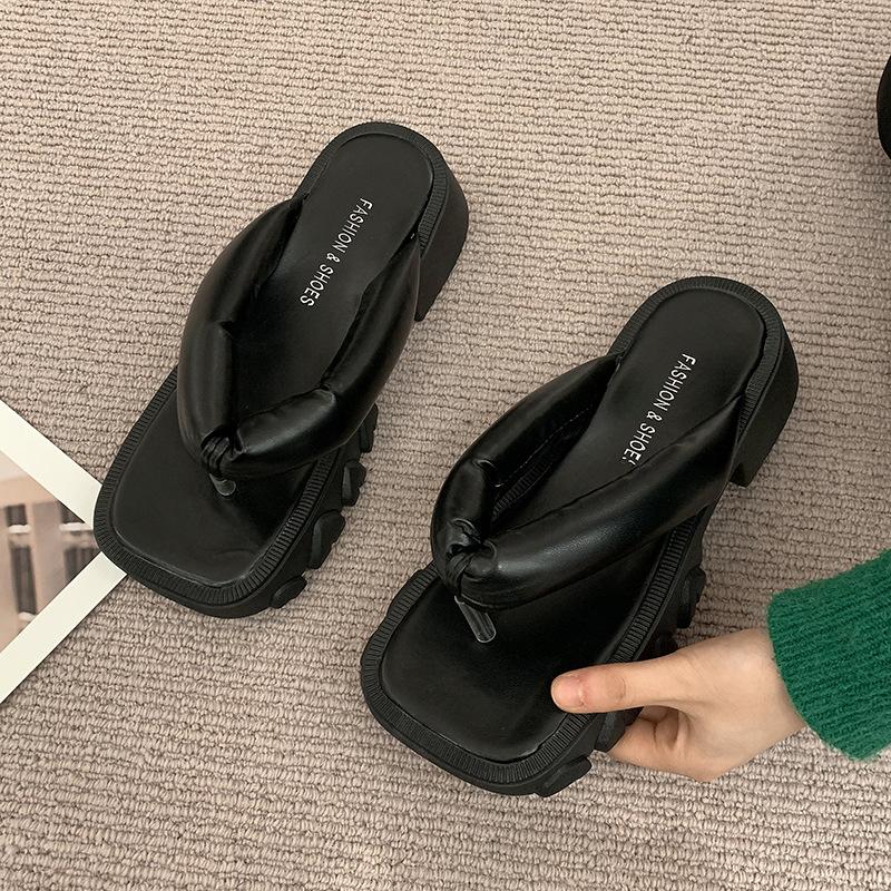 

Размер 35-40, тапочки на толстой подошве, шлепанцы, женские, летние, новые, универсальные, нескользящие, с открытым носком, летние тапочки для женщин 40 чёрный