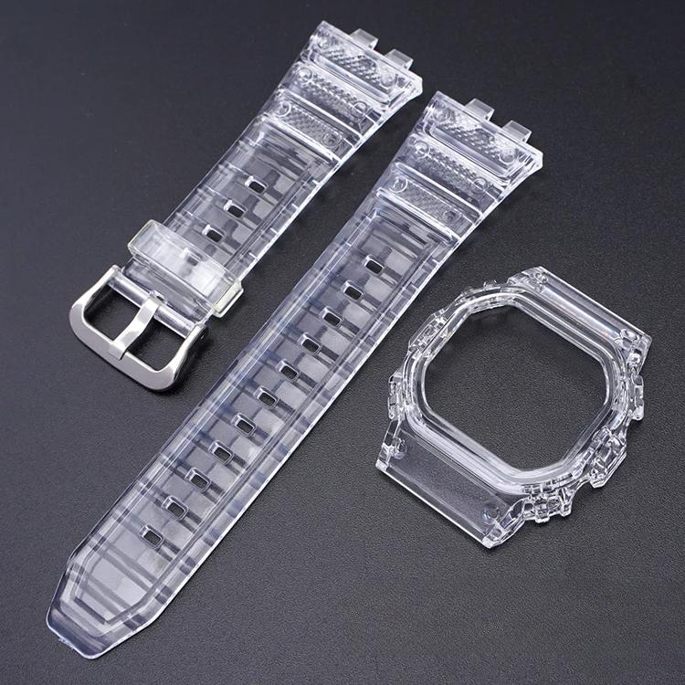 Replacement Transparent Resin Strap+PC Bezel for Small Cube Gold Bricks For  Casio G-Shock GMW-B5000 Watch Band