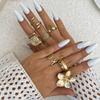 8Pcs/Set Vintage Metal Petal Flower Water Drop Open Rings for Women Trend Goth Geometric Rings Set Daily Jewelry Gift