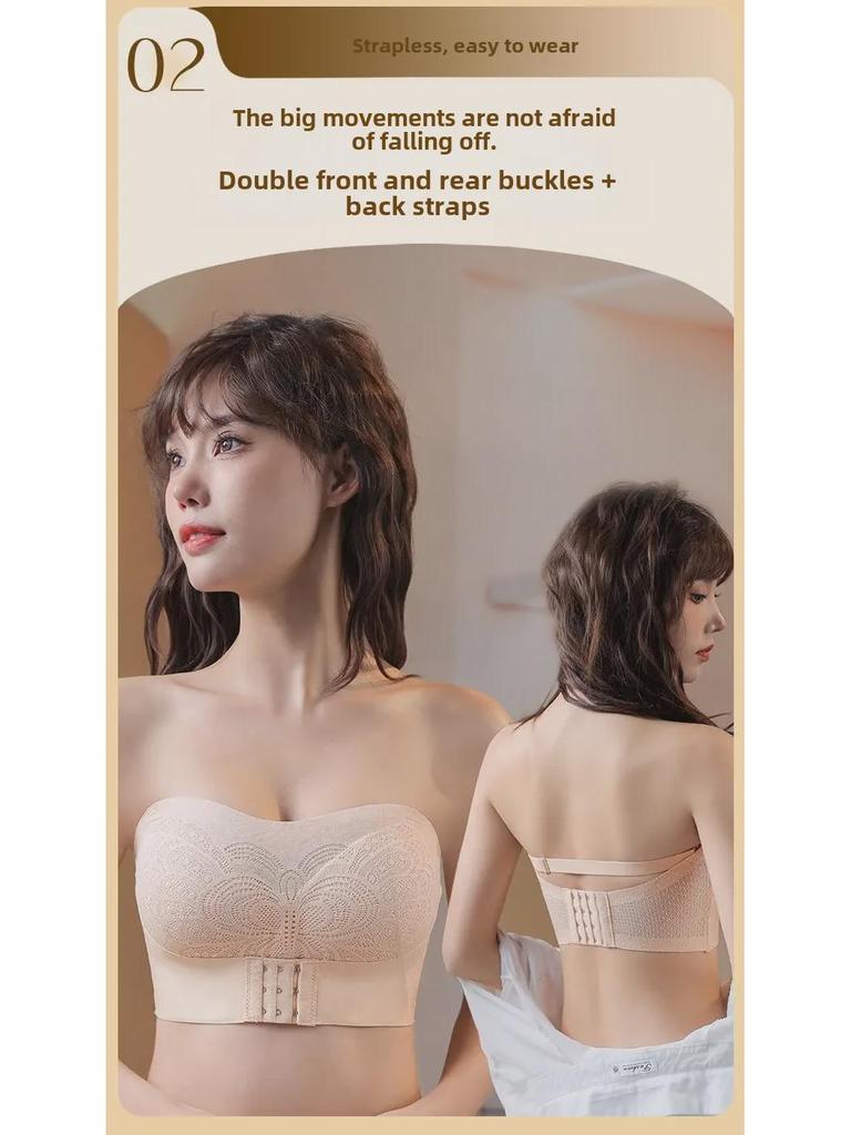 Seamless Strapless Bra for Large Busts: Non-Slip, Invisible, Tube-Style, Gathered Design, Sexy Back, Thin for Summer.