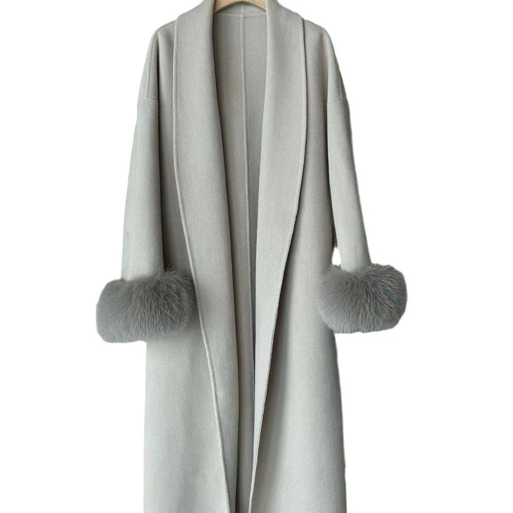 Autumn and Winter Women's High-end Coat Cashmere Women's Double-sided Medium and Long Removable Real Fox Hair Wool Coat