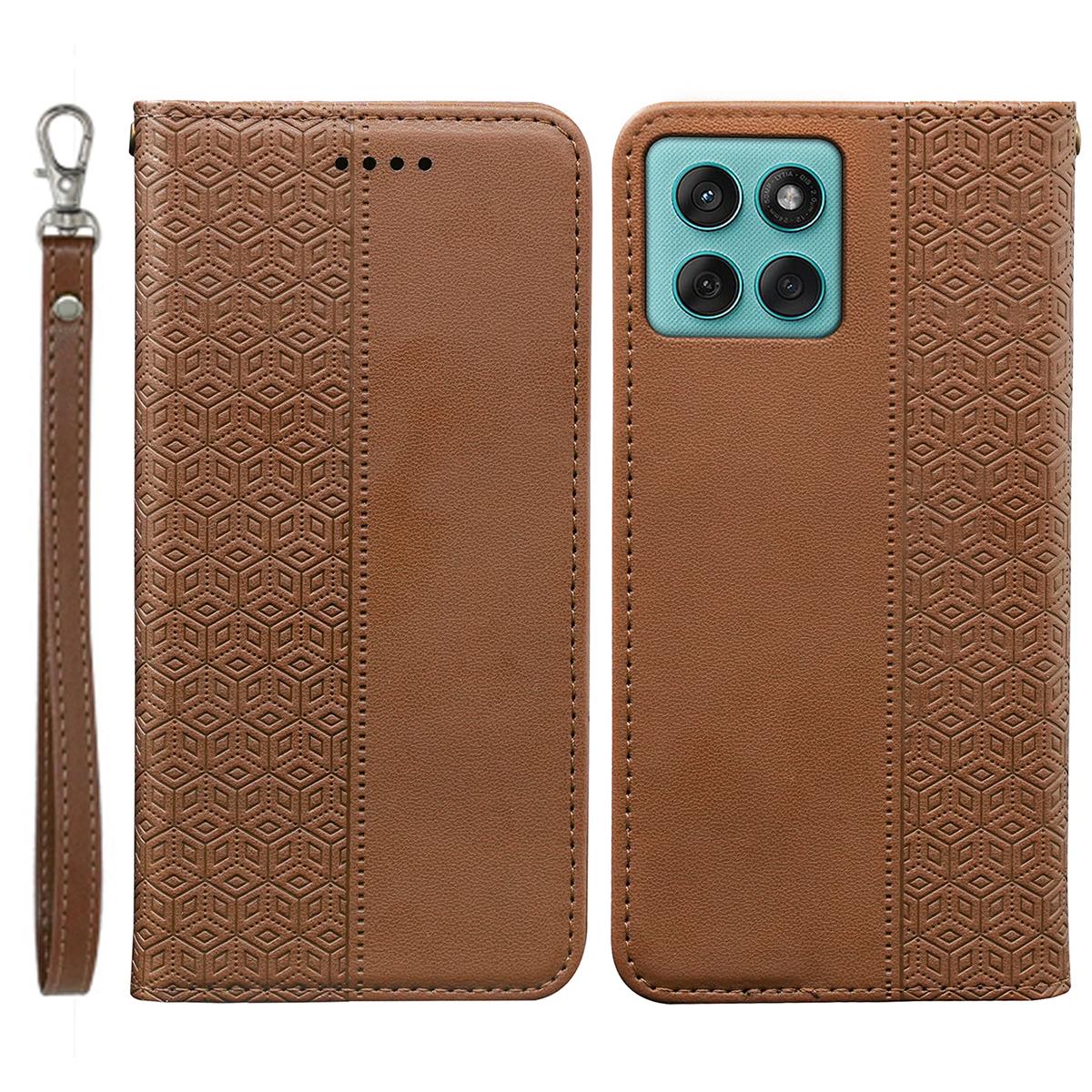 

Для Motorola Edge 60 Fusion 5G Кошелек Чехол для телефона Сильный магнитный Клетчатый узор Тиснение Кожаный Чехол-книжка Brown