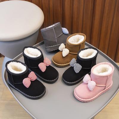 Niedliche Schneestiefel Vielseitiger Komfort Mädchenstiefel Warme flauschige Winterstiefel Schmetterlingsknoten Süße Prinzessin Stiefelette Schlichte Kinderschuhe