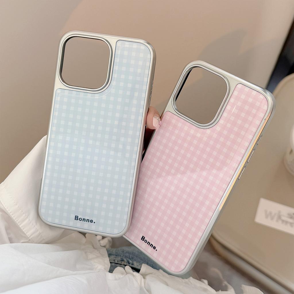 Kleber Puderblaues Gitter Geeignet für Apple 16promax Handyhülle Iphone14 Galvanisierung 13 Koreanisch Huawei Mate