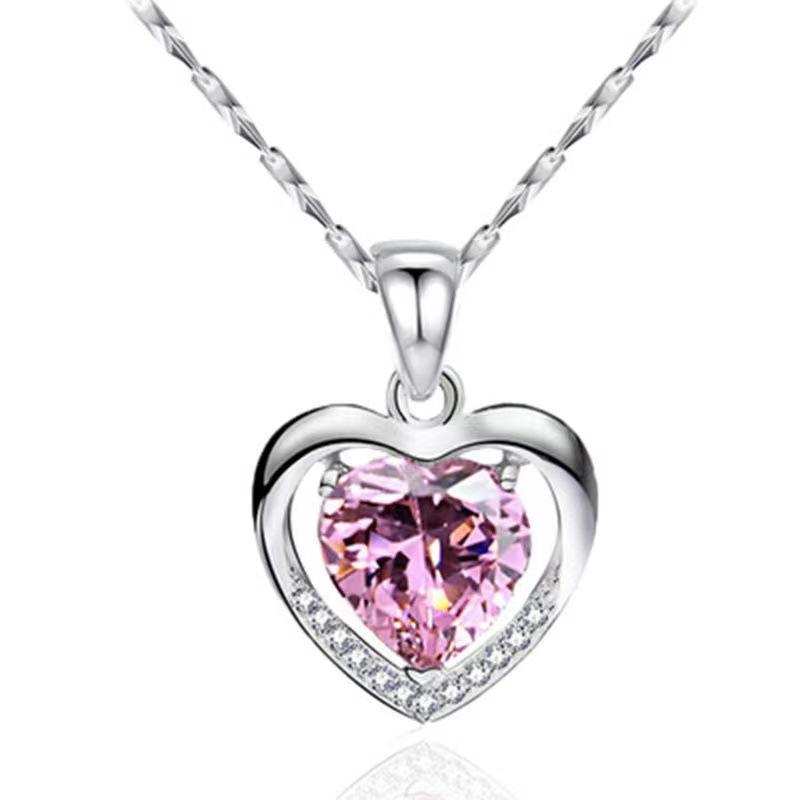 Sea Blue Heart Necklace for Women Korean Style Light Luxury Niche Heart Shaped White Copper Pendant Simple Temperament Collarbone Chain