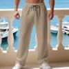 Mens Waffle Knit Straight Leg Drawstring Casual Pants