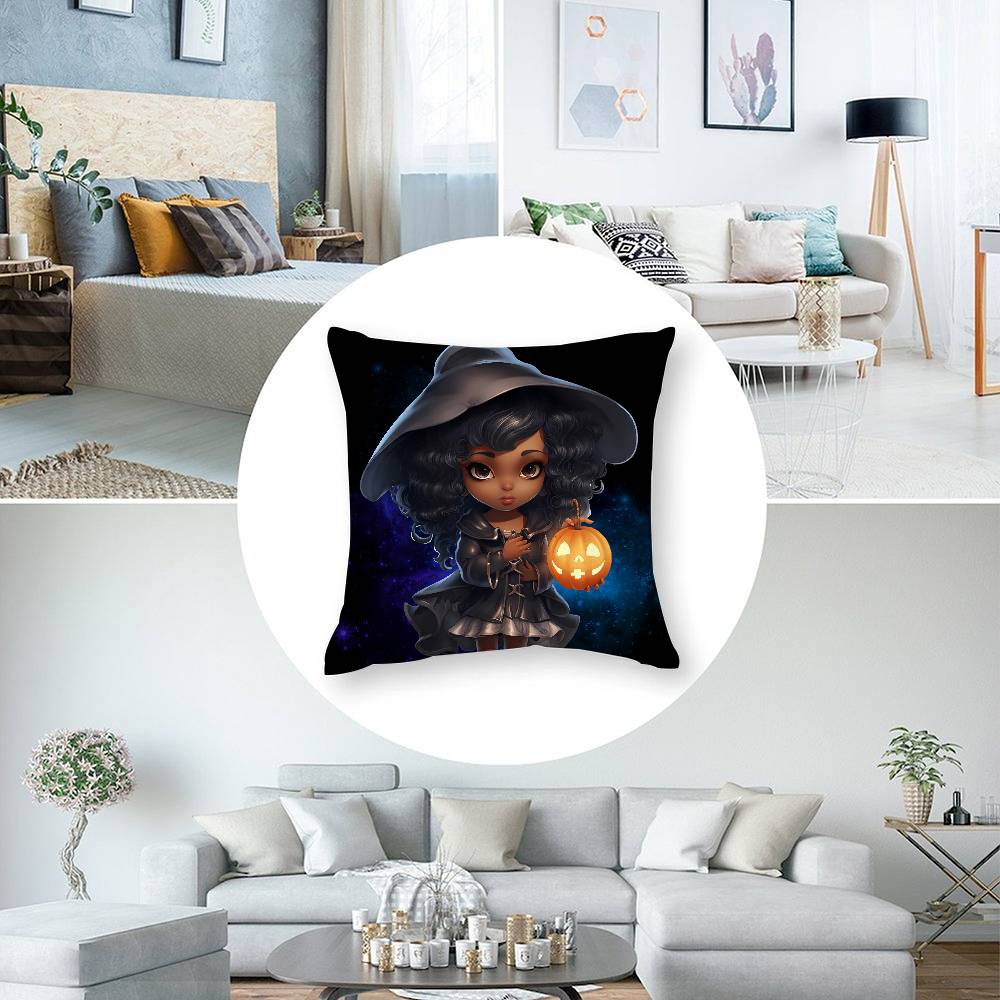 Cute Funny Witch Halloween Pillow Case Short plush Double-sided Print Square Throw Pillow Covers Sofa Home Cushion Decor