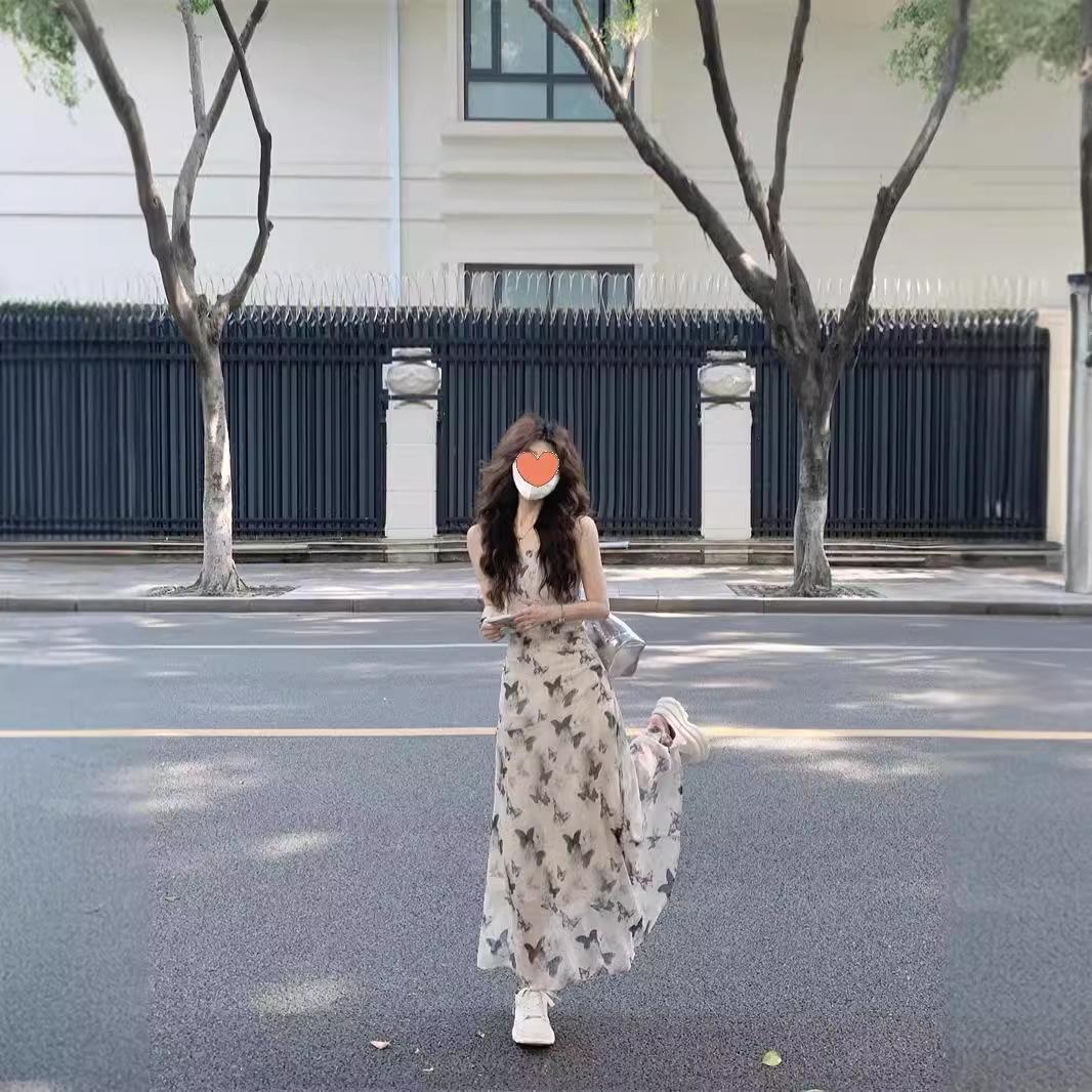 

Платье с цветочным принтом и бабочками в холодных тонах: Женское летнее приталенное ретро платье с плиссированной талией для чаепития на тонких бретелях-спагетти XL