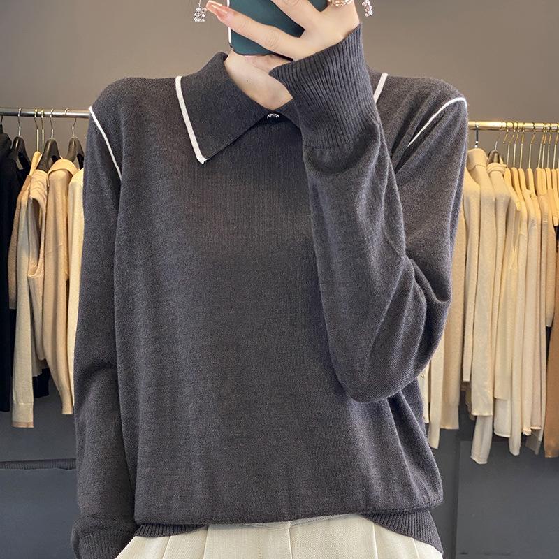 Milk-Tone Lapel Sweater: 2024 Autumn/Winter Plus Size Women's Knitwear Top
