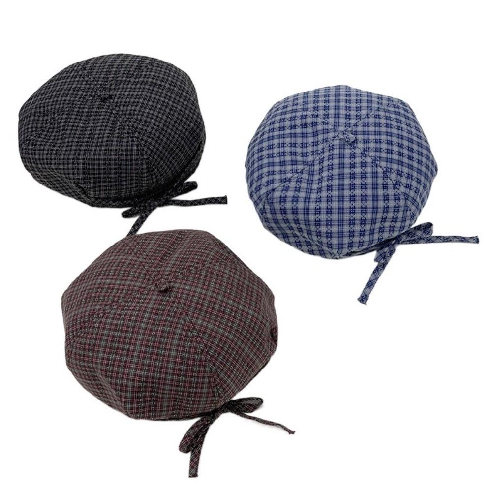 Keep Warm Plaid Beret Hat Korean Style Women Octagonal Cap Simple Women Painter Hat  Outdoor