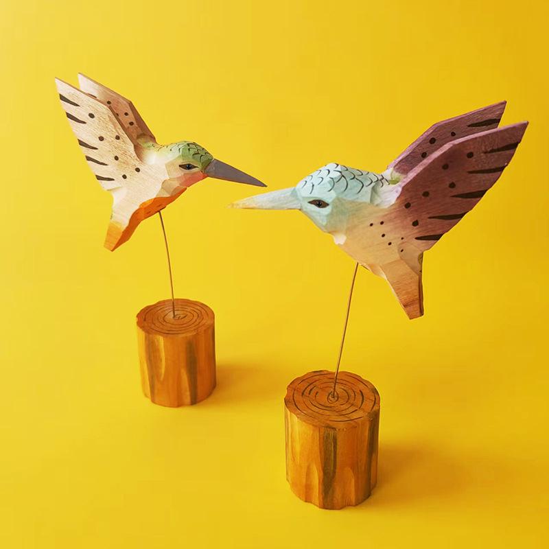 Handgeschnitzter Holz-Kolibri-Anhänger - Kreative kleine Vogel-Desktop-Dekoration Geschenk