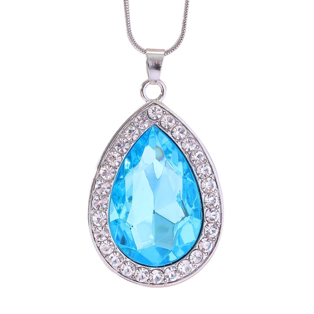 6 Colors Pretty Water Drop Crystal Pendant Necklace Blue Green Purple Pink Rhinestone Heart Choker For Women Girls Party Gift