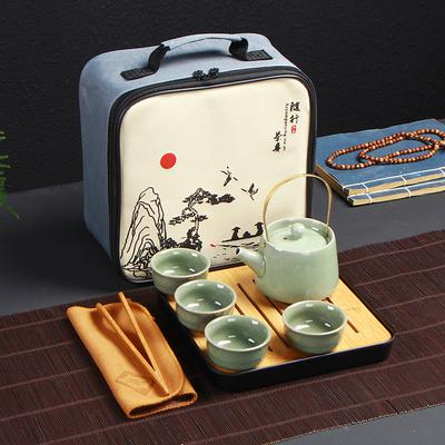 Ein komplettes Teeservice, Kuaike-Tassen, eine Kanne mit vier Tassen, Keramik-Reise-Teeset für den Außenbereich, Kung-Fu-Teeset.