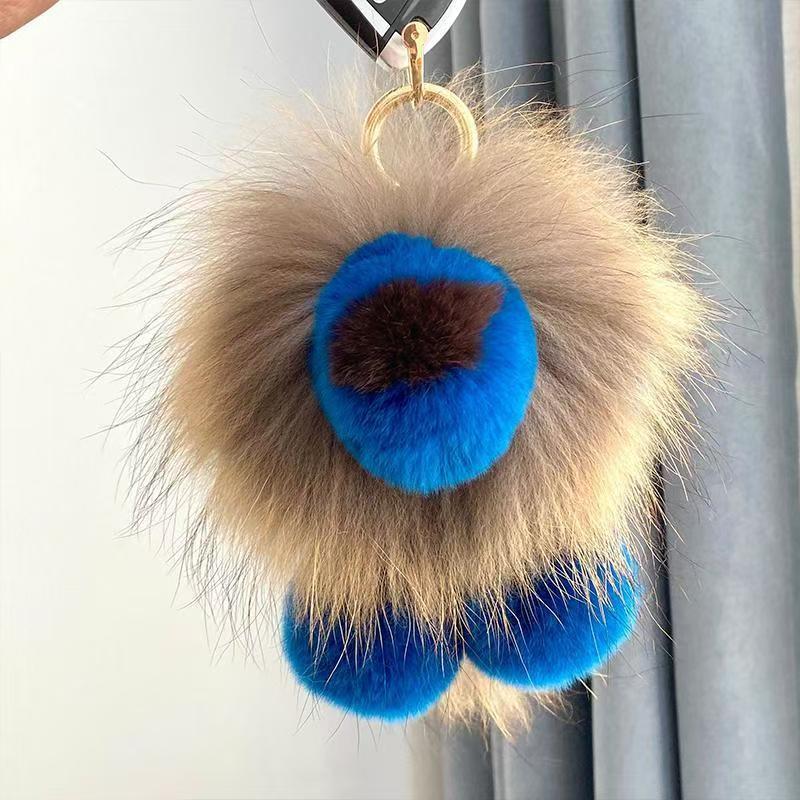 Echter Waschbär- & Rex-Kaninchenfell-Löwen-Taschenanhänger - Niedliche Plüschtier-Damen-Trend-Accessoire
