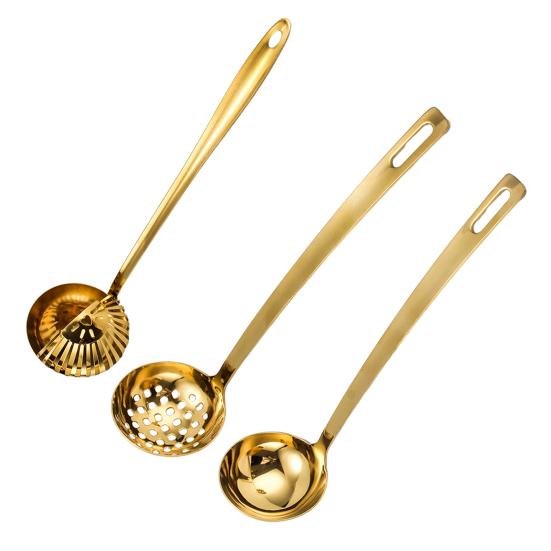 Stainless Steel Soup Ladle with Long Handle And Strainer 2-in-1 Kitchen Spoon for Serving And Filtering Easy To Store Hanging Hole Cooking Tools