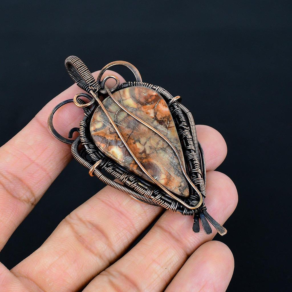 Bird eye Rhyolite 999 Copper Wire Wrapped Pendant, Handmade Gemstone Jewelry Pendant Gift For Birthday