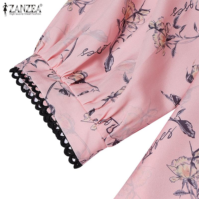 ZANZEA Womens Summer Loose Casual 3/4 Sleeve Print Dress
