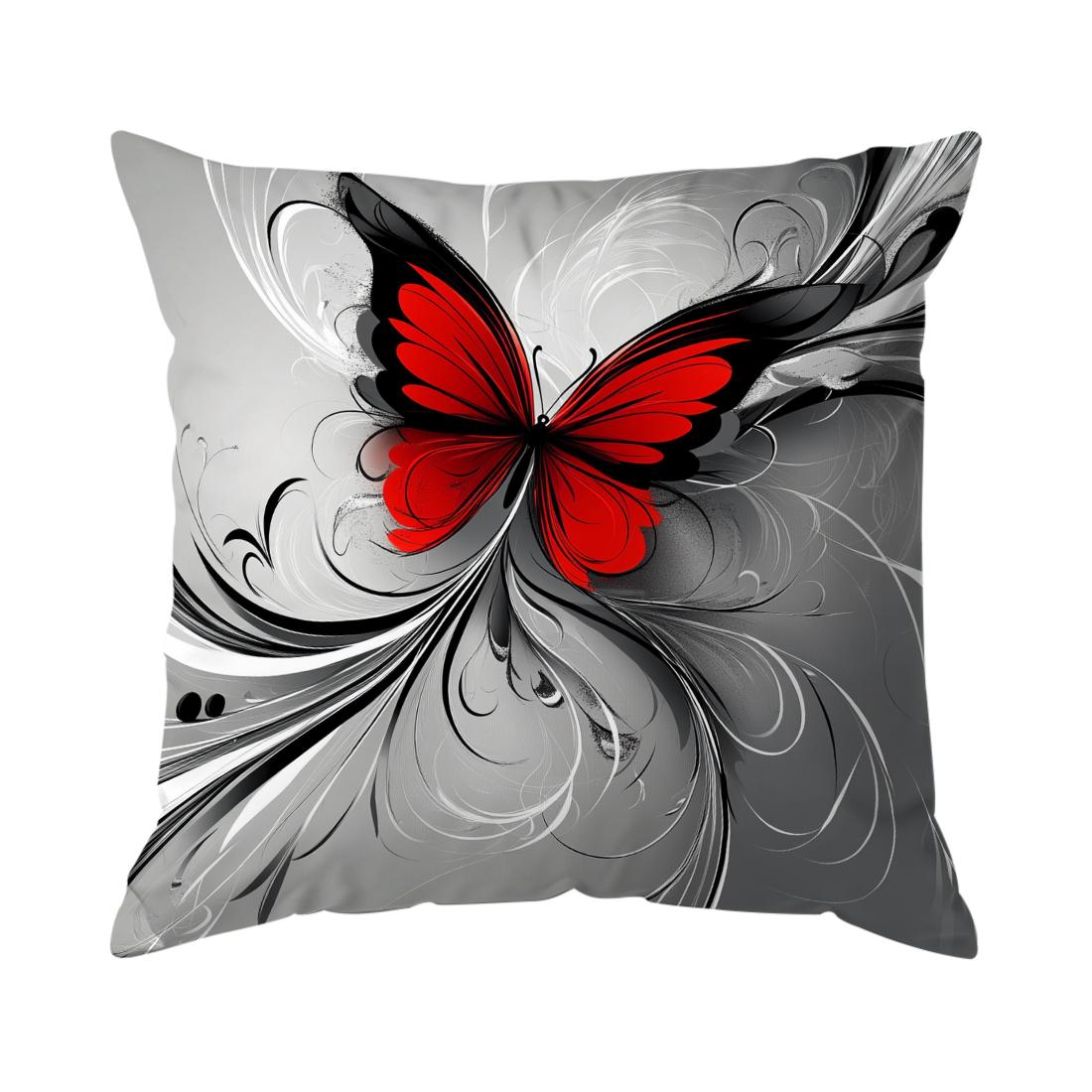 Rote Schmetterling und Lilie Kissenbezüge Kissenhülle Fantasy-inspiriert Wohnkultur Sofakissenbezug Wohnzimmer Bett Auto Dekor Peach skin 18*18(CM)-1Pcs
