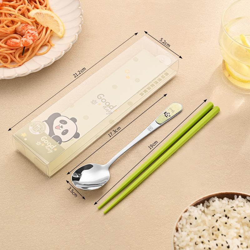 

Набор столовых приборов из нержавеющей стали, портативная ложка, палочки для еды с коробкой, дорожный студенческий набор посуды, милый мультяшный узор с животными