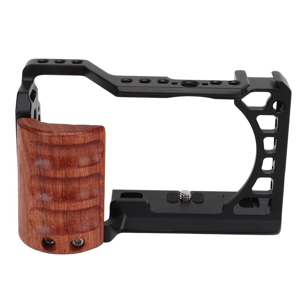 Aluminum Alloy Camera Cage with Wooden Handle Protective Frame with Cold Shoe Interface for A6400