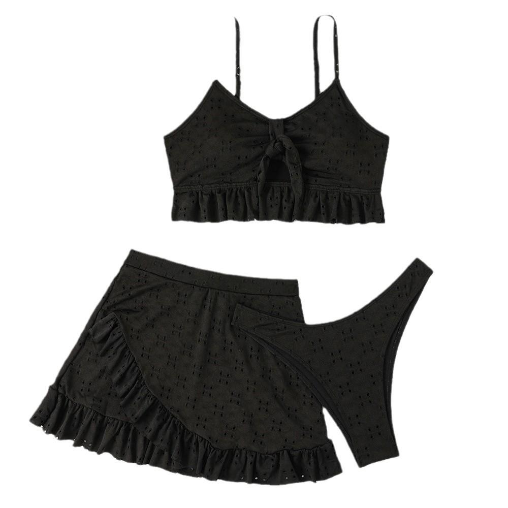 Multi-color Korean New Solid-color Girl Swimsuit Pure Desire Wind Bath Hot Spring Three-piece Skirt Split Bikini