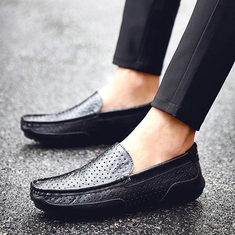 Spring men's casual shoes soft-soled leather lazy large-size Doudou shoes one-pedal driving leather shoes