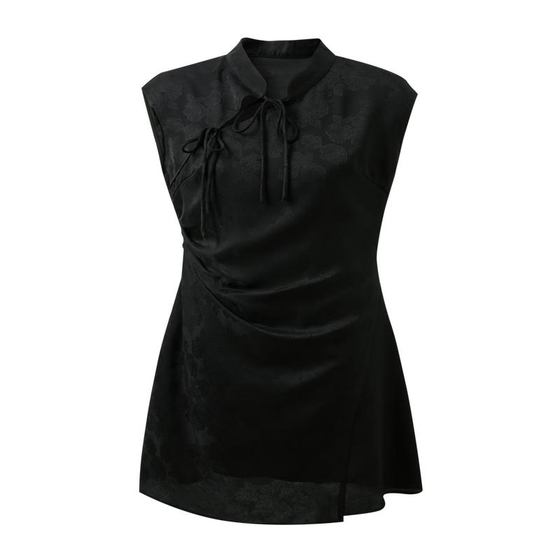 Sancai New Chinese Style Jacquard Sleeveless Mini Dress S