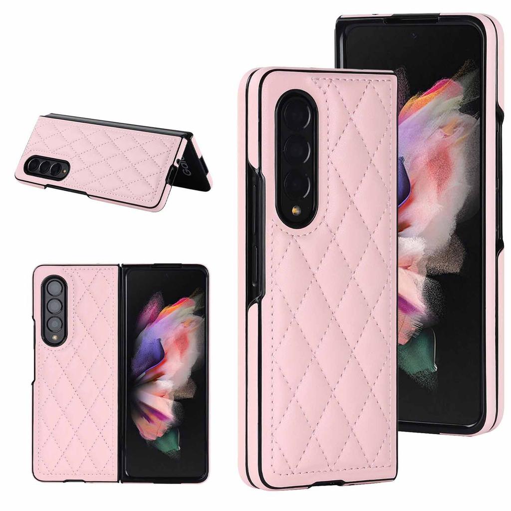Samsung Galaxy Z Fold 7 6 5 4 3 5G Diamond Grid Pattern Leather Anti Fall Protective Hard Cover Fold7 Luxury Flip Phone Case