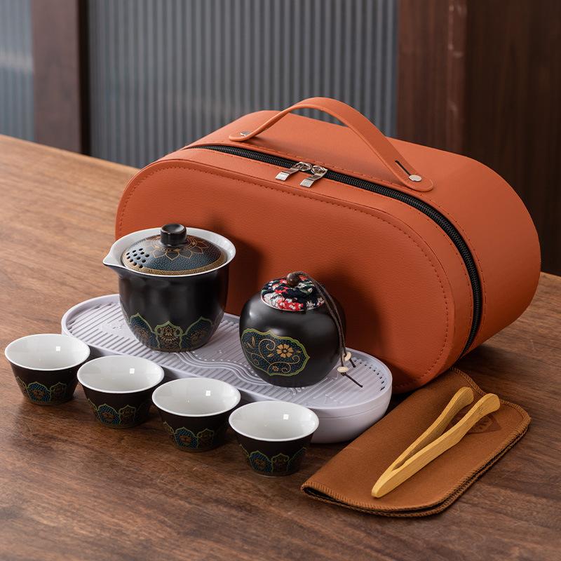 High-end Guochao travel tea set, household high-end business gifts, light luxury, a pot of three cups, commemorative souvenir gifts