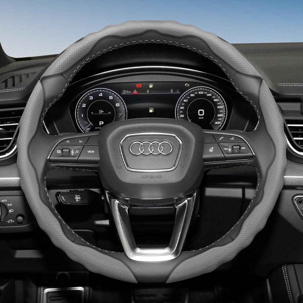 Funda para Volante para Audi, Diseño Deportivo Ondulado, Cuero Transpirable, Segmentada, Antideslizante, Absorbente de Sudor, Funda Protectora A4 B8